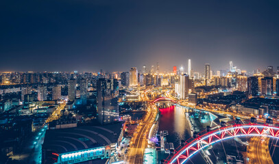 Obraz premium Aerial shot of tianjin Eye Ferris Wheel