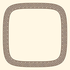 Greek key pattern, rounded square frame. Decorative ancient meander, greece border ornament with repeated geometric motif. Vector EPS10.