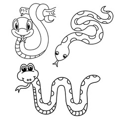 Cute snake cartoon coloring page illustration vector. For kids coloring book.
