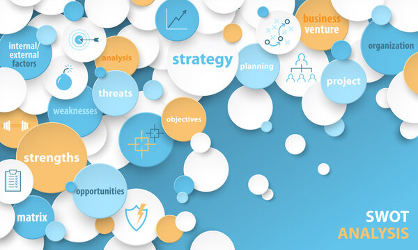 SWOT ANALYSIS colorful vector business concept on dark blue background