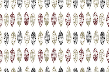 Seamless pattern from simple hand-drawn doodles. tropical  banana leaf silhouette isolated on white background. Background with cartoon sketch element for wallpaper, fabric, linens, cover, paper.