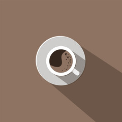 Сup of coffee, top view. Minimalist vector image. Coffee in a white cup. 