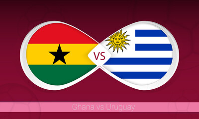 Obraz na płótnie Canvas Ghana vs Uruguay in Football Competition, Group A. Versus icon on Football background.