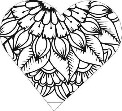 Heart  floral pattern coloring page for adults and kids , love floral coloring page  valentine day coloring page 