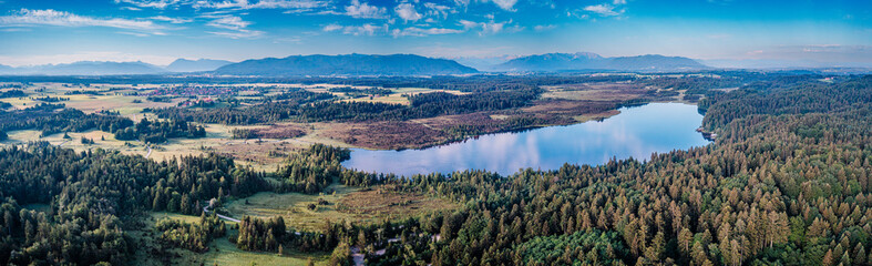 Kirchsee Lake, Kloster Reutberg, Bavarian Alps 4K Aerial Drone flight
