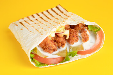 shawarma with chicken, shawarma on a yellow background, bright background