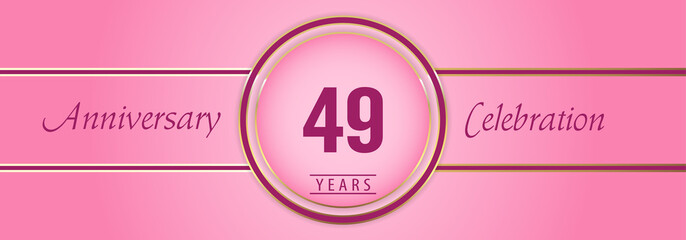 49 years anniversary celebration with gold and pink circle frames on pink background. Premium design for brochure, poster, banner, wedding, celebration event, greetings card, happy birthday party.