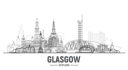 Glasgow Scotland UK line city on white background Vector Illustration Business travel and tourism concept with modern buildings Image for banner or web site
