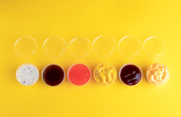 Sauce, different sauces, sauce on yellow background, bright background