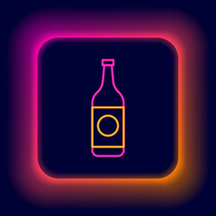 Glowing neon line Beer bottle icon isolated on black background. Colorful outline concept. Vector