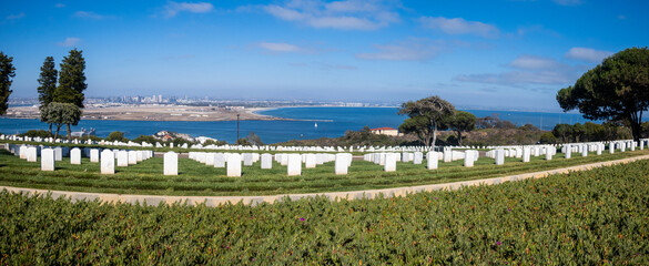 Fototapeta na wymiar San Diego, California, looking at the Fort Rosecrans National Cemetery (Proceeds Donated to Veterans) Panorama