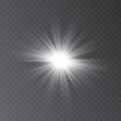 Bright Star. Transparent glossy gradient glitter, bright flash. PNG texture. Sun light effect.Vector