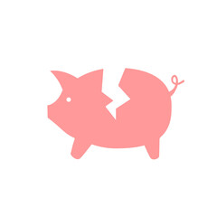 Broken piggy bank glyph icon. Clipart image isolated on white background
