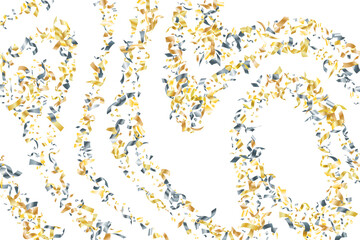 Silver gold falling confetti vector background. Party shiny striking decor.