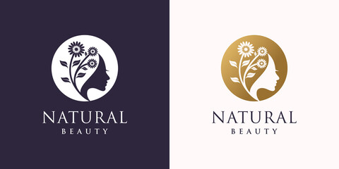 Beauty woman logo design with creative unique style Premium Vector
