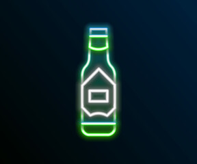 Glowing neon line Tabasco sauce icon isolated on black background. Chili cayenne spicy pepper sauce. Colorful outline concept. Vector