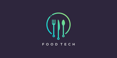 Food tech logo design with creative concept Premium Vector