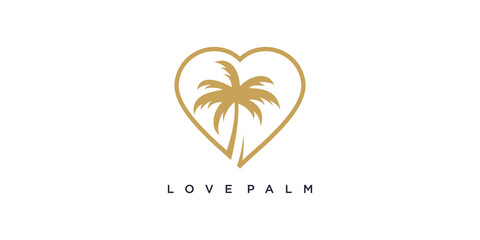 Palm logo design with creative love concept Premium Vector