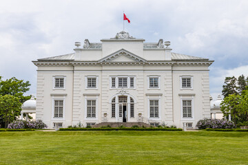Fototapeta na wymiar Unique landscape, manor, and park ensemble with impressive style interiors of Uzutrakis manor estate