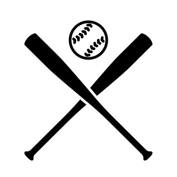 Crossed baseball bats and ball icon. Clipart image isolated on white background