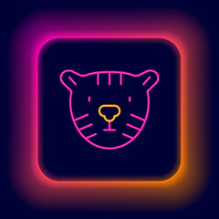 Glowing neon line Tiger head icon isolated on black background. Colorful outline concept. Vector