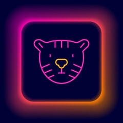 Glowing neon line Tiger head icon isolated on black background. Colorful outline concept. Vector