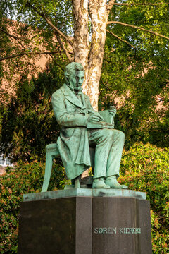 Copenhagen, Denmark- June 26, 2019: Monument to Soren Aabey Kierkegaard by sculptor Louis Hasselriis in Royal Library Garden on Slotsholmen island.
