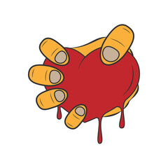 Vector red heart icon in hand.