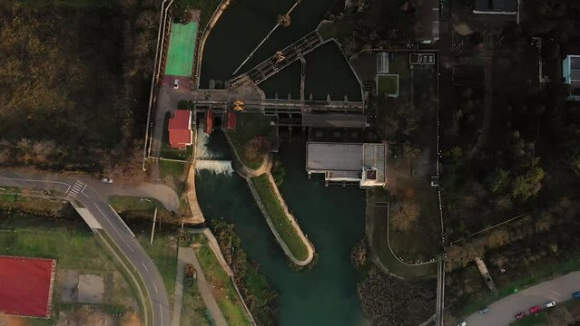 Timisoara bird view - the river Bega and the hydropower plant
