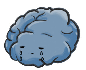 Depression unhappy sad grey blue brain cartoon illustration mental concept