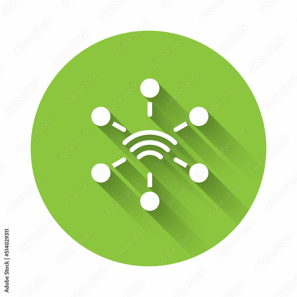 Poster white network icon isolated with long shadow background. global network connection. global technolog