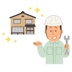 和風の一戸建て12・スパナを持つ作業員の男性1