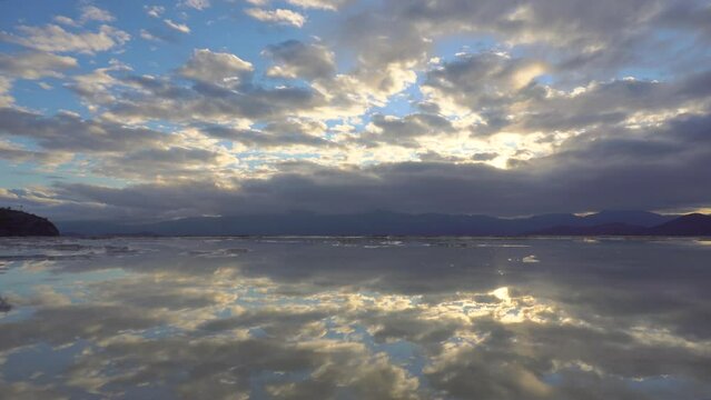 Timelapse of sunrise above the one of Natural Petrified Waterfalls Hierve el Agua in Mexico, Oaxaca