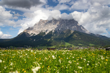 Fototapeta premium Zugspitze as seen from Grainau/Garmisch-Partenkirchen on a sunny spring day