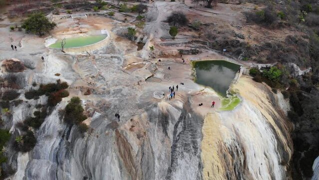 Aerial Drone Shot of Natural Petrified Waterfall Hierve el Agua in Mexico, Oaxaca
