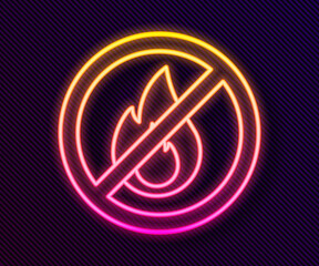 Glowing neon line No fire icon isolated on black background. Fire prohibition and forbidden. Vector
