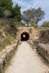 Fototapeta na wymiar Tunnel connecting the stadium in archaeological site of ancient Nemea, Greece