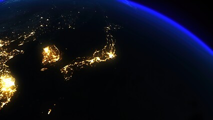 Fototapeta na wymiar 3D Rendering Earth Night Asia