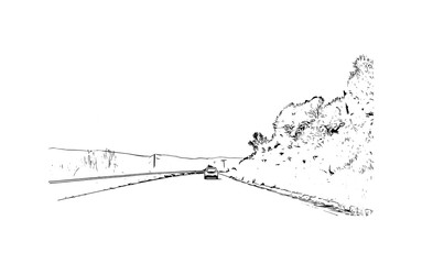 Building view with landmark of Mytilene is the capital in Lesbos. Hand drawn sketch illustration in vector.