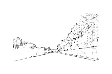 Fototapeta premium Building view with landmark of Mytilene is the capital in Lesbos. Hand drawn sketch illustration in vector.