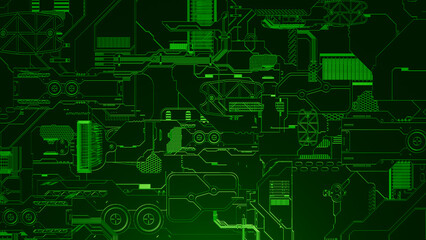 Greeble Green Machine DataAbstract Pattern Background 3D Illustration 