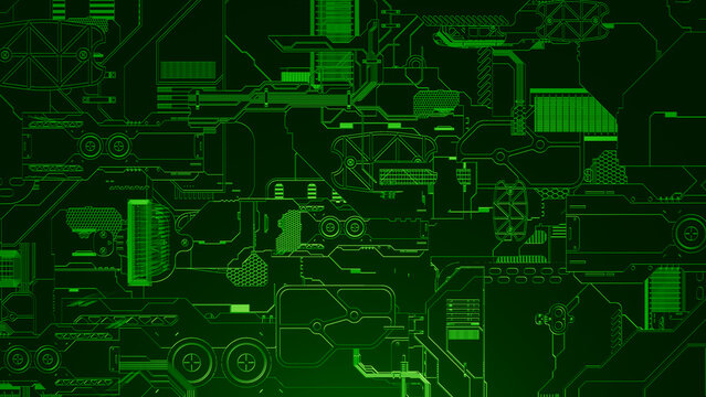 Greeble Green Machine DataAbstract Pattern Background 3D Illustration 
