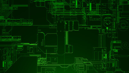 Greeble Green Machine DataAbstract Pattern Background 3D Illustration 