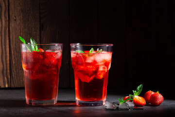 Cold summer strawberry cocktail mojito, margarita, daiquiri.
