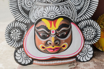 Purulia, West Bengal, India - August 15th 2017 : Colorful Chhau (or chhou) mask on Karnatak art ,...