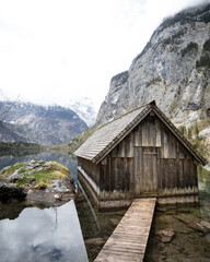 Hut in a lake of the alps