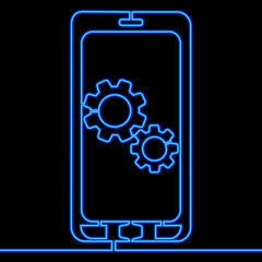 Continuous line drawing Software Mobile app development service application programming icon neon concept