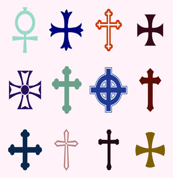 Set Of Many Different Colorful Cross Icon
