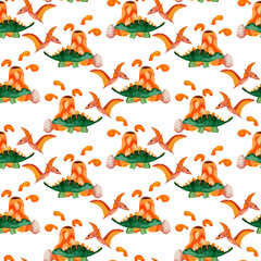 Watercolor dinosaur seamless pattern, perfect to use on the web or in print