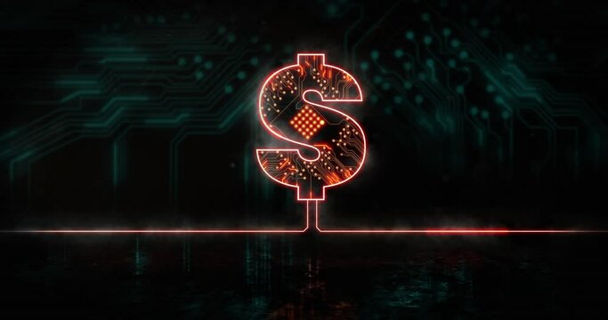 Animation of glowing orange dollar sign over blue processor socket